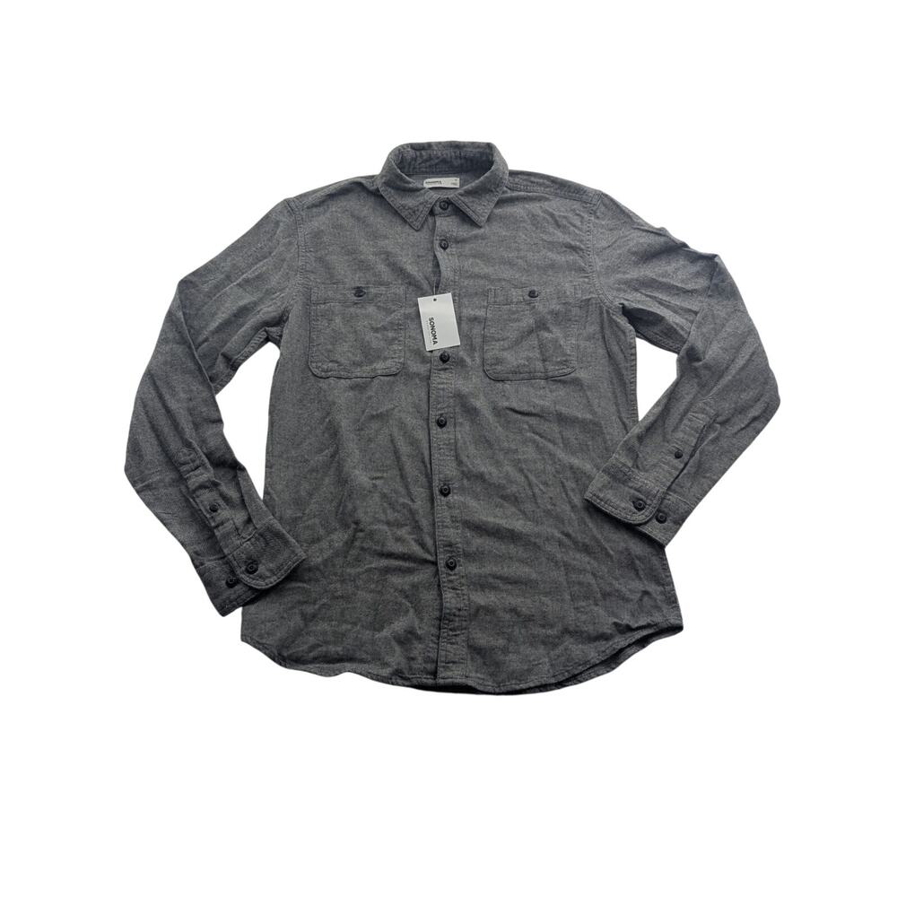 Sonoma Mens Small Supersoft Flannel Plaid Button-Up Long Sleeve Collared Shirt